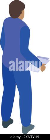 Homme d'affaires est debout et tient des papiers dans ses mains Illustration de Vecteur
