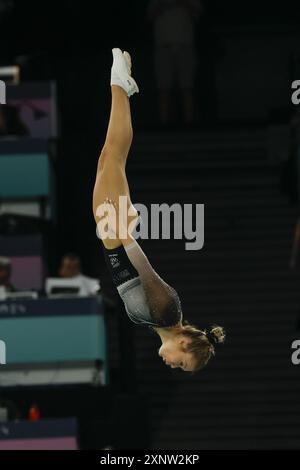 DAVIDSON Madaline de Nouvelle-zélande, Trampoline Gymnastics Women&#39;s final lors des Jeux Olympiques de Paris 2024 le 2 août 2024 à Bercy Arena à Paris, France Banque D'Images