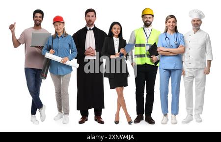 Personnes de professions différentes. Collage avec des portraits sur fond blanc Banque D'Images