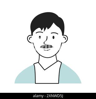 Avatar minimaliste des médias sociaux. Mignon homme avec moustache. Image pour les réseaux sociaux et Messenger. Profil sur le site Web. Modèle et mise en page. Linéaire Illustration de Vecteur