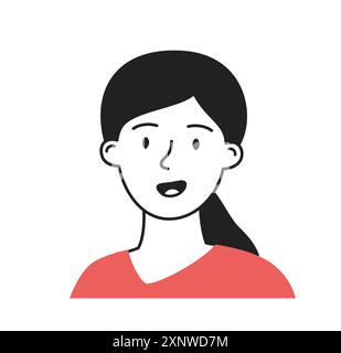 Avatar minimaliste des médias sociaux. Mignonne jeune fille. Image pour les réseaux sociaux et Messenger. Profil sur le site Web. Femme heureuse. Vecteur linéaire Illustration de Vecteur