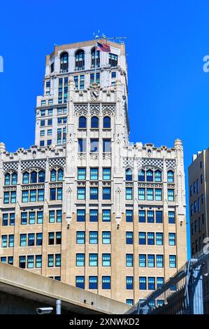 Detroit, États-Unis - 25 juillet 2024 : façade de l'hôtel Element Detroit au Metropolitan Building Banque D'Images