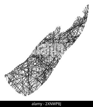 Symbole carte de l'autorité unitaire Nelson City (Nouvelle-Zélande) montrant l'état avec des lignes noires, croisées comme des bâtons Mikado ou une toile d'araignée Illustration de Vecteur