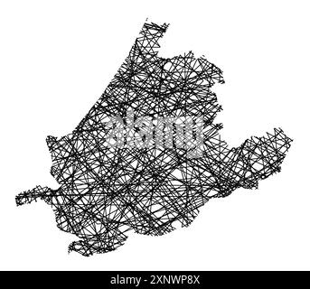 Symbole carte de la province Zuid-Holland (pays-Bas) montrant l'état avec des lignes noires, croisées comme des bâtons Mikado ou une toile d'araignée Illustration de Vecteur