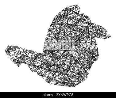 Symbole carte des îles Campbell (Nouvelle-Zélande) montrant l'état avec des lignes noires, croisées comme des bâtons Mikado ou une toile d'araignée Illustration de Vecteur