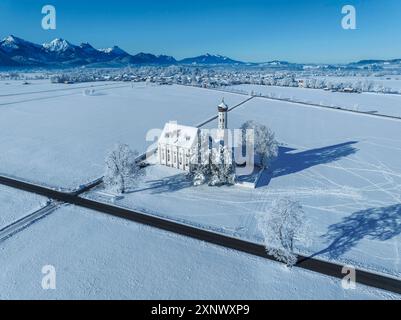 Antenne de l'église de pèlerinage de nouveaux Coloman près de Schwangau, Souabe, Alpes bavaroises, Bavière, Allemagne, Europe Copyright : MarkusxLange 1160-5395 Banque D'Images