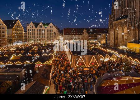 Marché de Noël devant la cathédrale sur Munsterplatz, Ulm, Bade-Wurtemberg, Allemagne, Europe Copyright : MarkusxLange 1160-5430 Banque D'Images