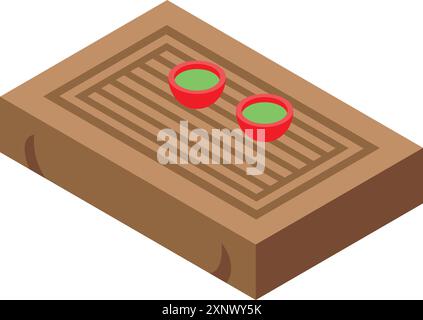 Table à thé en bois avec deux tasses servant l'icône isométrique de thé vert isolé sur fond blanc Illustration de Vecteur