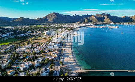 Aérien de Port de Pollença, Majorque, Îles Baléares, Espagne, Méditerranée, Europe Banque D'Images