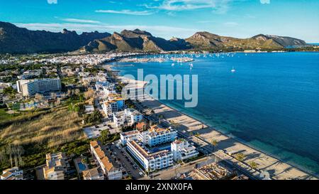 Aérien de Port de Pollença, Majorque, Îles Baléares, Espagne, Méditerranée, Europe Banque D'Images