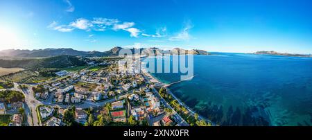 Aérien de Port de Pollença, Majorque, Îles Baléares, Espagne, Méditerranée, Europe Banque D'Images