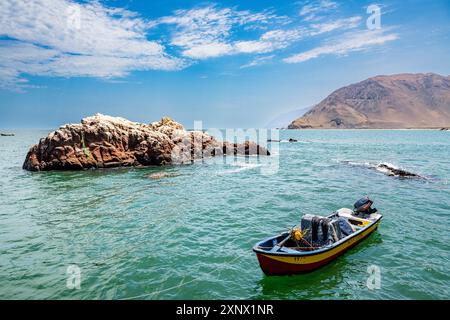 Littoral et lieu de récupération des momies Chinchorro, site du patrimoine mondial de l'UNESCO, vallée de Camarones, désert nord d'Atacama, Chili, Amérique du Sud Banque D'Images