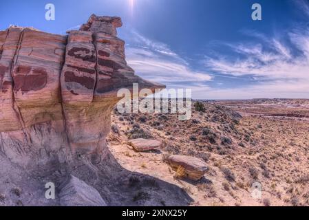 Un surplomb de falaise en forme de tête d'un canard à l'ouest de Hamilili point à l'extrémité sud du parc national Petrified Forest, Arizona Banque D'Images