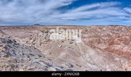 Petites mesas avec des sommets plats appelés Rock Islands à l'extrémité sud du parc national Petrified Forest, Arizona, États-Unis d'Amérique, Amérique du Nord Banque D'Images