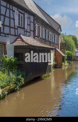 Maisons à colombages sur le canal de la Lauter, canal de Lauter, vieille ville de Wissembourg, Alsace, France Banque D'Images