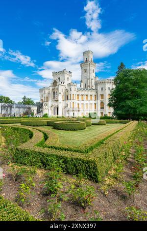 Façade du château d'État de Hluboka et parc, Hluboka nad Vltavou, région de Bohême du Sud, République tchèque (Tchéquie), Europe Banque D'Images