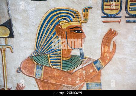 Image de Pharaon, Bas relief, Tombeau du Prince Amenherkhepshef (Amenkopshef), QV55, Vallée des Reines, Thèbes antiques, UNESCO, Louxor, Egypte Banque D'Images