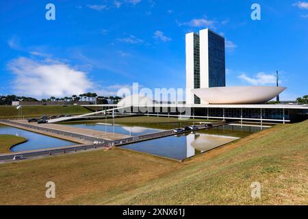 Congrès national, conçu par Oscar Niemeyer, site du patrimoine mondial, Brasilia, district fédéral, Brésil Banque D'Images