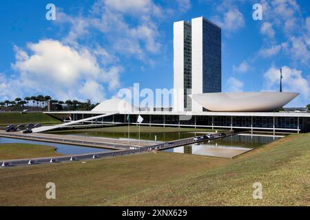 Congrès national, conçu par Oscar Niemeyer, site du patrimoine mondial, Brasilia, district fédéral, Brésil Banque D'Images