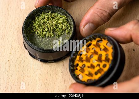 Personne reconnaissable préparant un joint de marijuana Banque D'Images