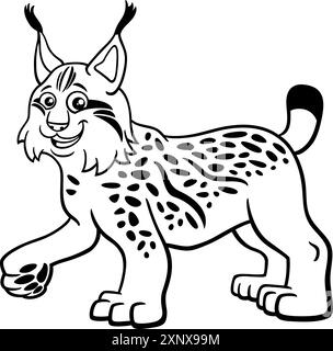 Illustration de bande dessinée de lynx comique drôle de personnage d'animal sauvage page de coloriage Illustration de Vecteur