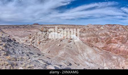 Petites mesas avec des sommets plats appelés Rock Islands à l'extrémité sud du parc national Petrified Forest, Arizona, États-Unis d'Amérique, Amérique du Nord Co Banque D'Images