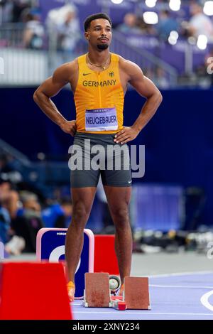 Paris, France. 02 août 2024. PARIS, FRANCE - 2 AOÛT : Leo Neugebauer d'Allemagne avant de participer au 400m décathlon masculin lors du jour 7 d'Athlétisme - Jeux Olympiques Paris 2024 au stade de France le 2 août 2024 à Paris, France. (Photo de Joris Verwijst/Agence BSR) crédit : Agence BSR/Alamy Live News Banque D'Images