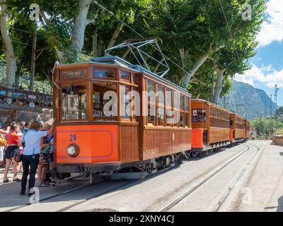 Tramway historique en bois à Soller, Majorque, Îles Baléares, Espagne Banque D'Images