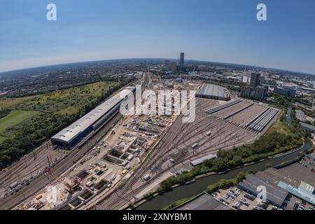 Vue aérienne du chantier de construction de la gare HS2 Old Oak Common (juillet 2024), Londres, Royaume-Uni. Banque D'Images