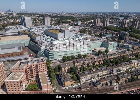 Vue aérienne de Westfield London, White City, Londres, Royaume-Uni. Banque D'Images
