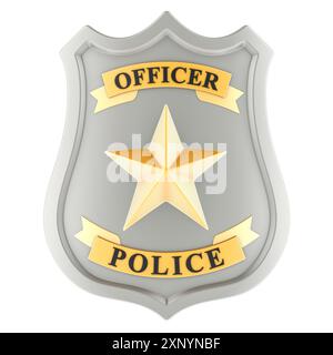 Badge d'officier de police, vue de face. Rendu 3D isolé sur fond blanc Banque D'Images