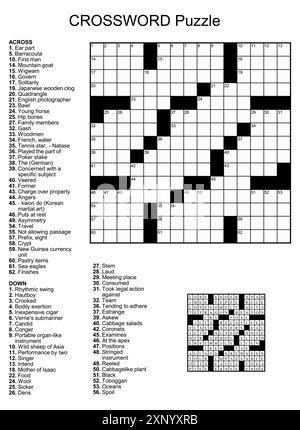 Mots croisés jeu de puzzle avec 15 x 15 carrés avec des indices et la solution. Illustration de Vecteur