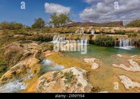 Cascades à Oman près de Salalah, Wadi Darbat, Salalah, Dhofar Governorate, Oman Banque D'Images