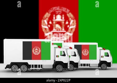 Drapeau afghan représenté sur le mur latéral d'un fourgon de livraison blanc en gros plan. Concept d'expédition et de livraison locale Banque D'Images