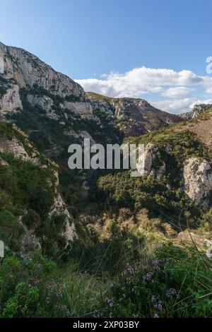 Magnifique canyon à la réserve naturelle orientée Cavagrande del Cassibile, Syracuse, Italie. Banque D'Images