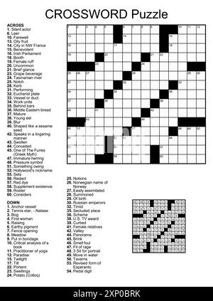 Mots croisés jeu de puzzle avec 15 x 15 carrés avec des indices et la solution. Illustration de Vecteur