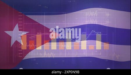 Données financières graphiques et graphiques image sur fond de drapeau cubain Banque D'Images