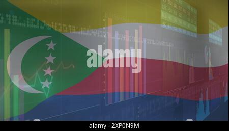 Image des graphiques de données financières au-dessus du drapeau des Comores Banque D'Images