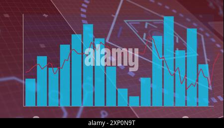 Graphiques à barres et linéaires sur image numérique de données et de graphiques financiers Banque D'Images
