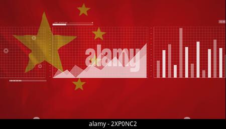 Image de graphiques de données financières sur fond de drapeau chinois Banque D'Images
