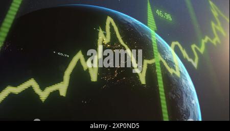 Image du traitement des données numériques et des flèches sur le globe sur fond sombre Banque D'Images