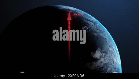 Image du traitement des données numériques et des flèches sur le globe sur fond sombre Banque D'Images