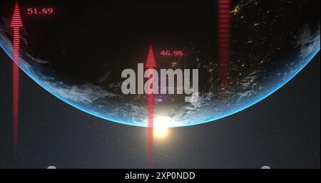 Image du traitement des données numériques et des flèches sur le globe sur fond sombre Banque D'Images