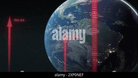 Image du traitement des données numériques et des flèches sur le globe sur fond sombre Banque D'Images