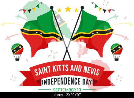 Bonne fête de l'indépendance Saint-Kitts-et-Nevis illustration vectorielle célébrant le 19 septembre avec un drapeau de pays agitant dans un fond de dessin animé plat Illustration de Vecteur