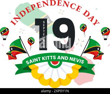 Bonne fête de l'indépendance Saint-Kitts-et-Nevis illustration vectorielle célébrant le 19 septembre avec un drapeau de pays agitant dans un fond de dessin animé plat Illustration de Vecteur