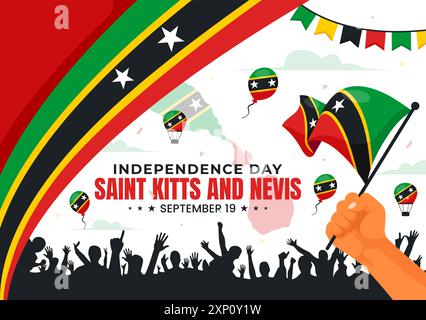 Bonne fête de l'indépendance Saint-Kitts-et-Nevis illustration vectorielle célébrant le 19 septembre avec un drapeau de pays agitant dans un fond de dessin animé plat Illustration de Vecteur