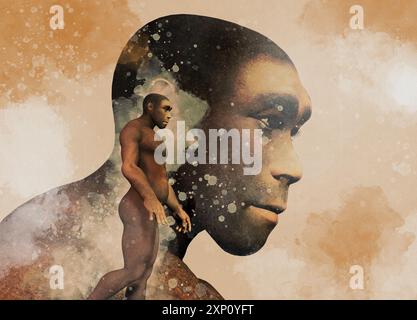 Neanderthal (Homo neanderthalensis), illustration conceptuelle. Banque D'Images