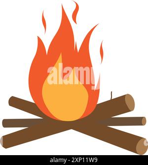 Feu de camp, feu de joie brûlant, bûche de bois avec flamme de feu dans un design modifiable Illustration de Vecteur
