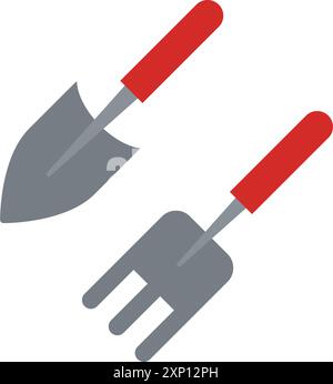 Ensemble d'outils de jardinage isolé sur fond blanc. Illustration vectorielle dans le style plat simple de dessin animé. Houe ou Hack, pelle ou bêche pour travailler dans le jardin Illustration de Vecteur